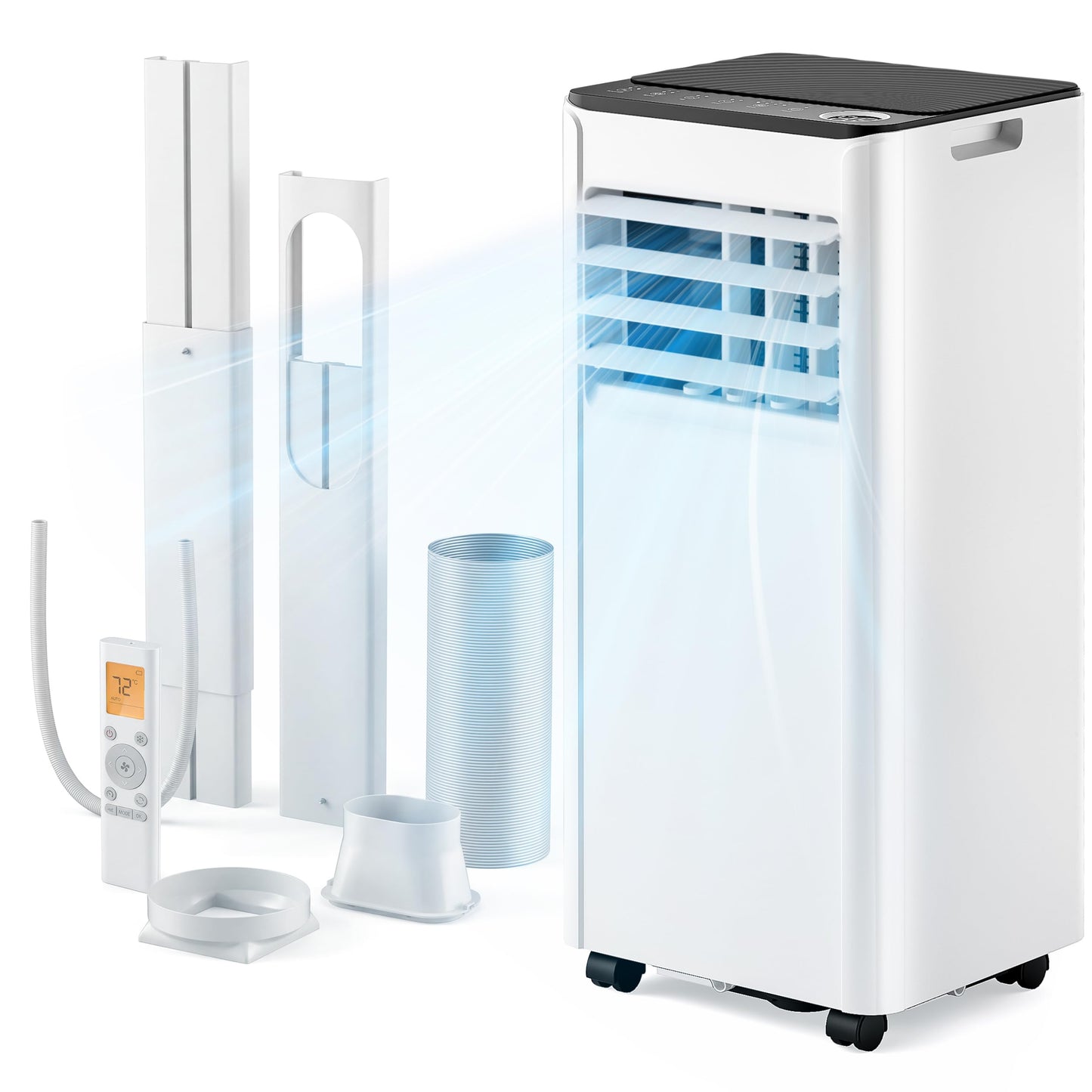 Air Conditioning Unit - Portable Air Conditioner 9000 BTU, 4-in-1 Energy Efficient Cooling & Dehumidifier, Quiet Operation, Digital Display, Window Kit, 24-Hour Timer, Covers Up to 215 sq.ft (20㎡)