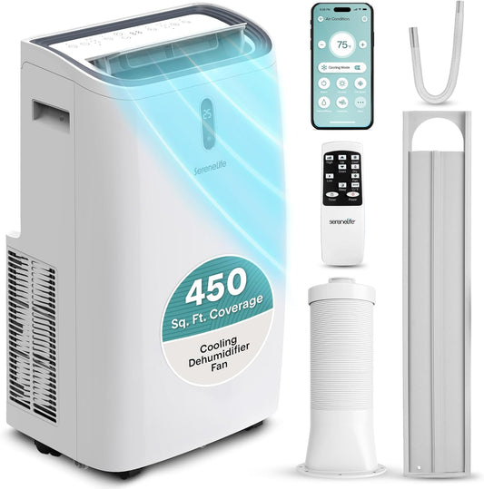SereneLife Portable Air Conditioner 12000 BTU With WIFI | 3-in-1 Cooling, Fan and Dehumidifier | 24-H Timer Up to 550 Sq Ft Coverage | AC Unit for Bedroom, Home & Office, Includes Window Kit & Remote