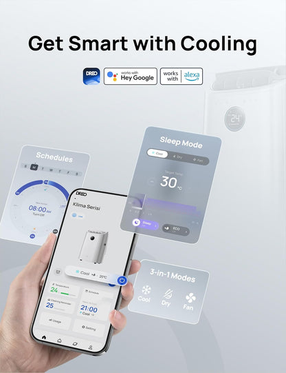 Dreo Smart 3-in-1 Portable Air Conditioner, 12000 BTU Drainage-Free Cooling AC Unit, Silent Mobile Air Conditioner for Bedroom, APP/Voice/Remote Control, 24h Timer with Fan & Dehumidifier, AC516S