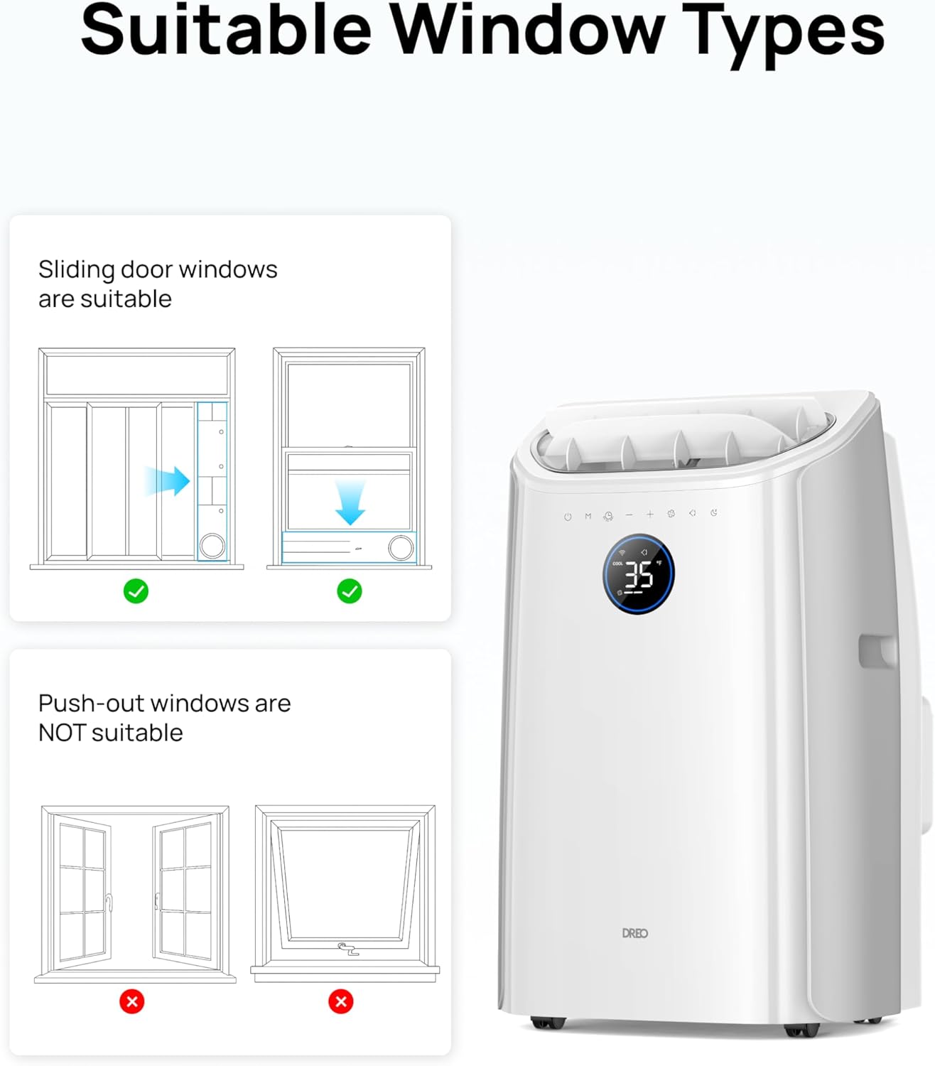 Dreo Smart 3-in-1 Portable Air Conditioner, 12000 BTU Drainage-Free Cooling AC Unit, Silent Mobile Air Conditioner for Bedroom, APP/Voice/Remote Control, 24h Timer with Fan & Dehumidifier, AC516S