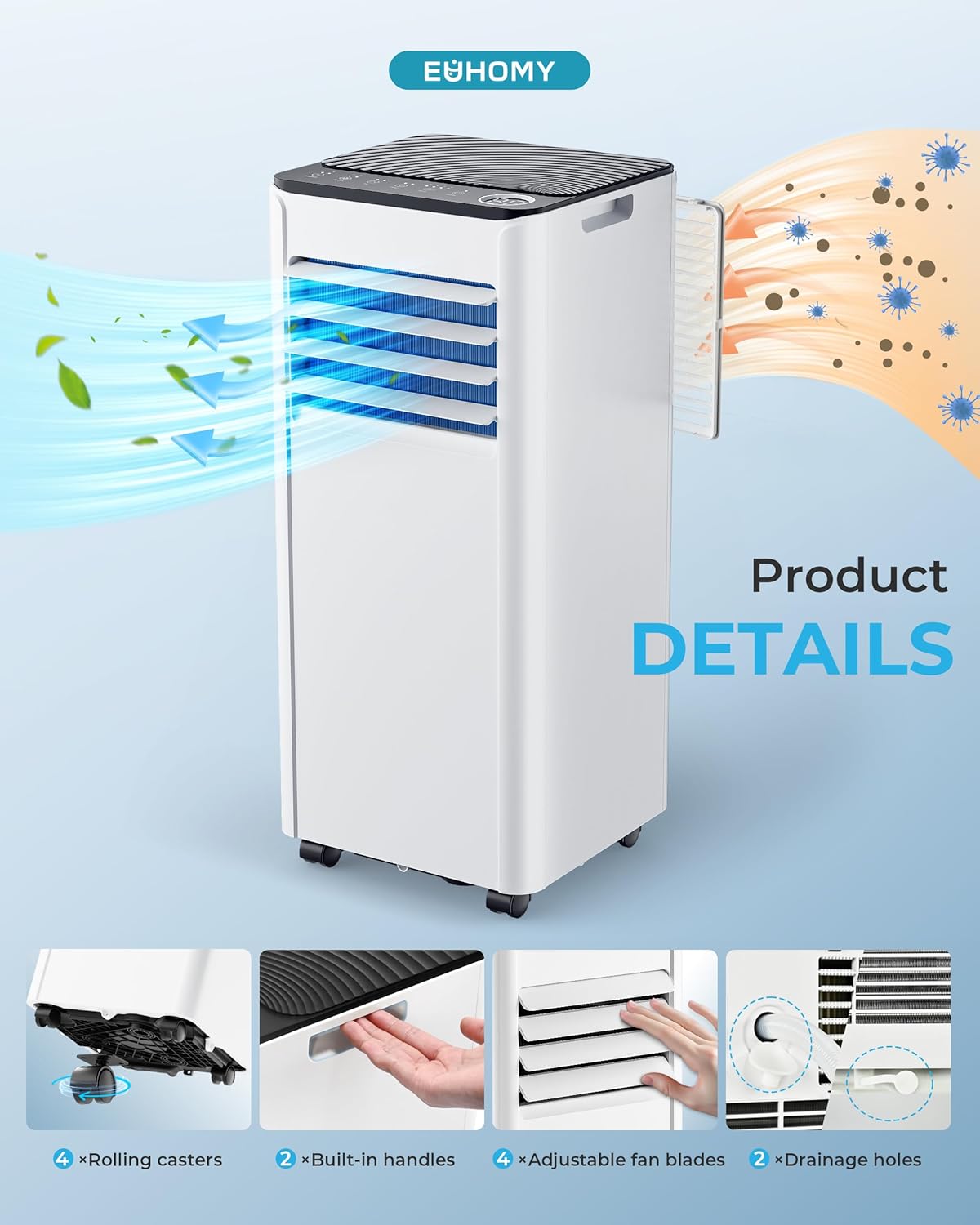 Air Conditioning Unit - Portable Air Conditioner 9000 BTU, 4-in-1 Energy Efficient Cooling & Dehumidifier, Quiet Operation, Digital Display, Window Kit, 24-Hour Timer, Covers Up to 215 sq.ft (20㎡)