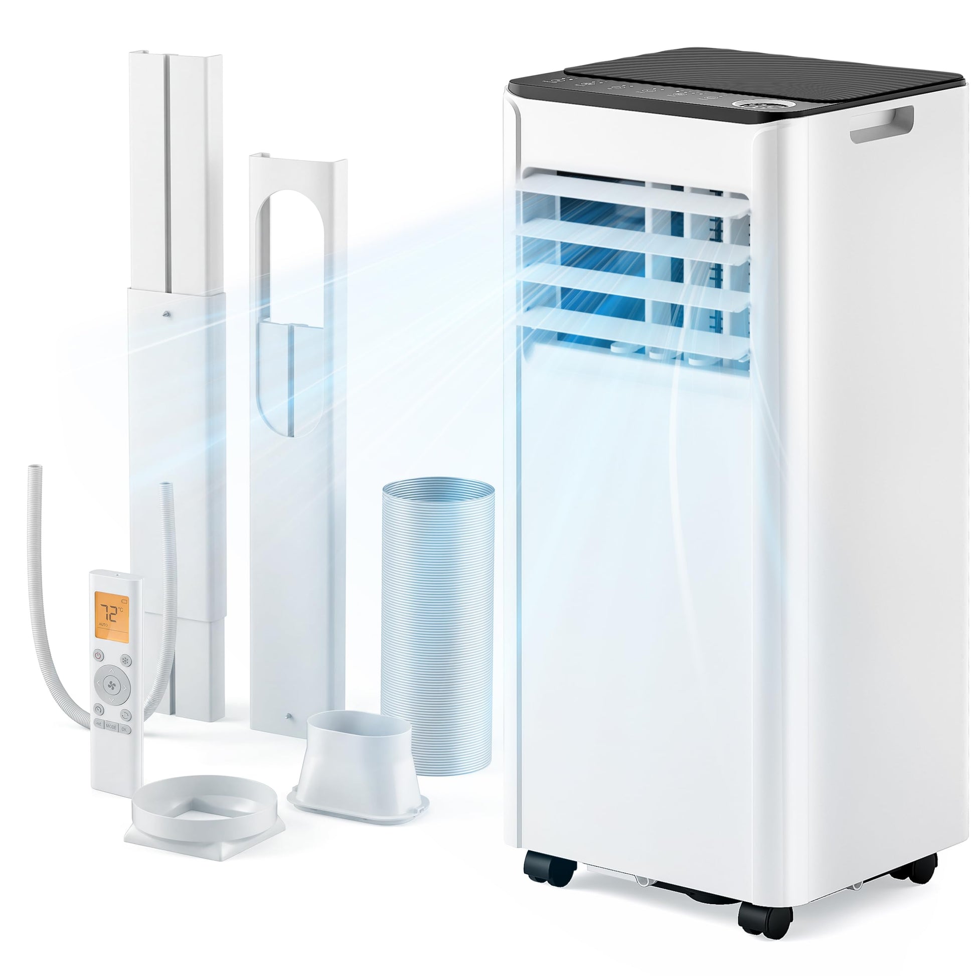Air Conditioning Unit - Portable Air Conditioner 9000 BTU, 4-in-1 Energy Efficient Cooling & Dehumidifier, Quiet Operation, Digital Display, Window Kit, 24-Hour Timer, Covers Up to 215 sq.ft (20㎡)