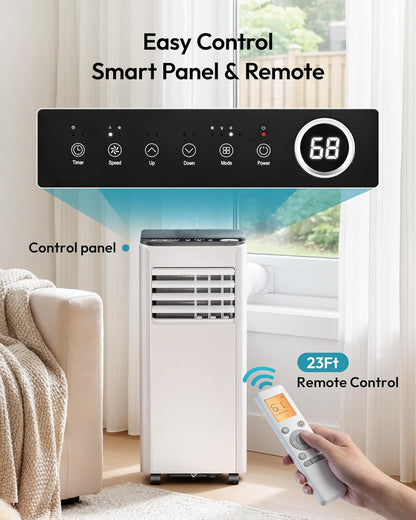 Air Conditioning Unit - Portable Air Conditioner 9000 BTU, 4-in-1 Energy Efficient Cooling & Dehumidifier, Quiet Operation, Digital Display, Window Kit, 24-Hour Timer, Covers Up to 215 sq.ft (20㎡)
