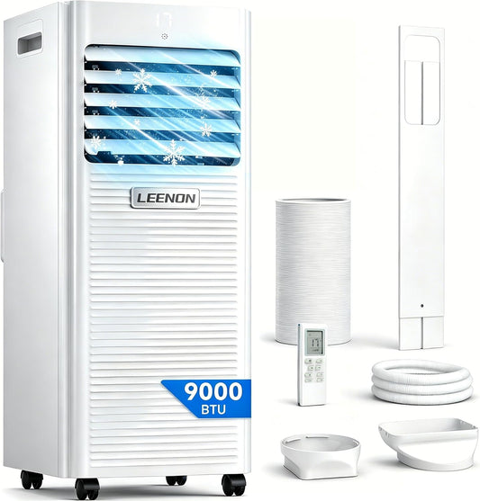 9000 BTU Climatiseur Mobile, LEENON 4 en 1 Climatisation Portable, Déshumidificateur & Ventilateur avec Télécommande, Minuterie 24H, Mode Nuit, Tuyau d'échappement, Mobile Clim pour Maison Bureau
