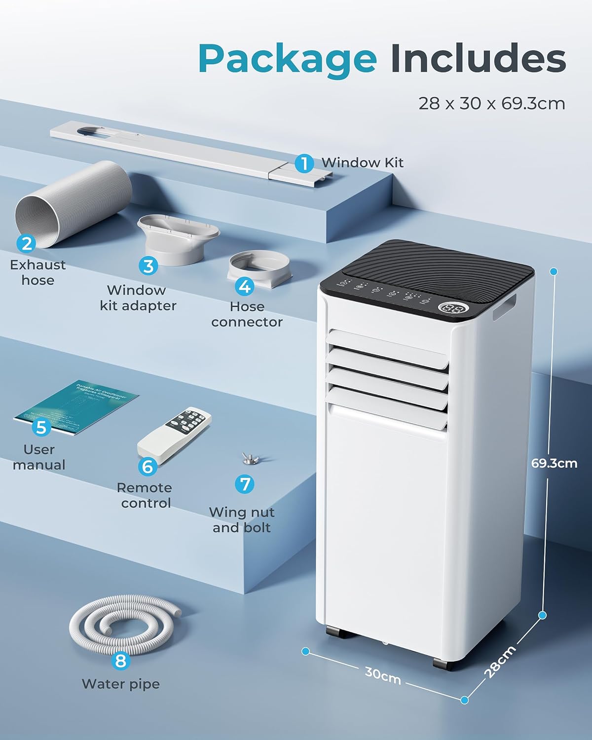Air Conditioning Unit - Portable Air Conditioner 9000 BTU, 4-in-1 Energy Efficient Cooling & Dehumidifier, Quiet Operation, Digital Display, Window Kit, 24-Hour Timer, Covers Up to 215 sq.ft (20㎡)