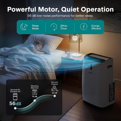 SereneLife Portable Air Conditioner 12000 BTU With WIFI | 3-in-1 Cooling, Fan and Dehumidifier | 24-H Timer Up to 550 Sq Ft Coverage | AC Unit for Bedroom, Home & Office, Includes Window Kit & Remote