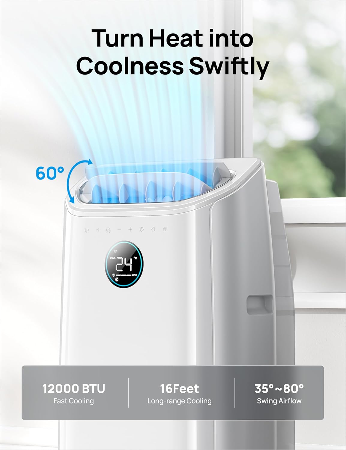 Dreo Smart 3-in-1 Portable Air Conditioner, 12000 BTU Drainage-Free Cooling AC Unit, Silent Mobile Air Conditioner for Bedroom, APP/Voice/Remote Control, 24h Timer with Fan & Dehumidifier, AC516S