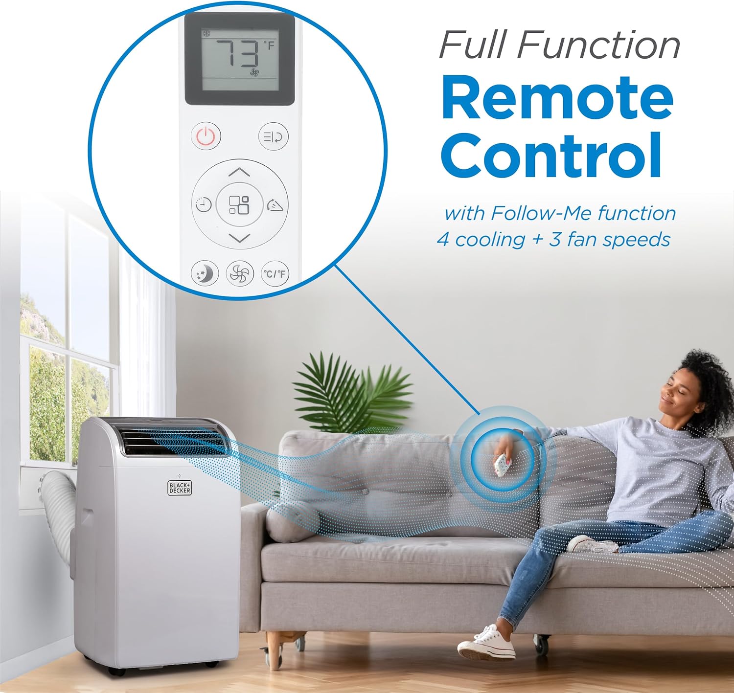BLACK+DECKER Smart Portable Air Conditioner, 14,000 BTU for Rooms up to 700 Sq. Ft., Smart Portable AC with Follow Me Remote and Window Kit, BPACT14WT, White