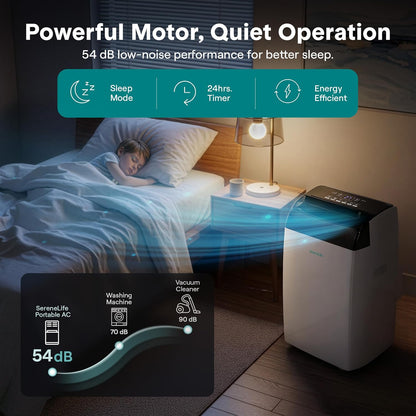 SereneLife Portable Air Conditioner 12000 BTU with Heat & WiFi, Portable AC Air Conditioning Unit, 4-in-1 with Cooling, Heating, Fan & Dehumidifier Modes, Self-Evaporating & Sleep Mode for Living Room