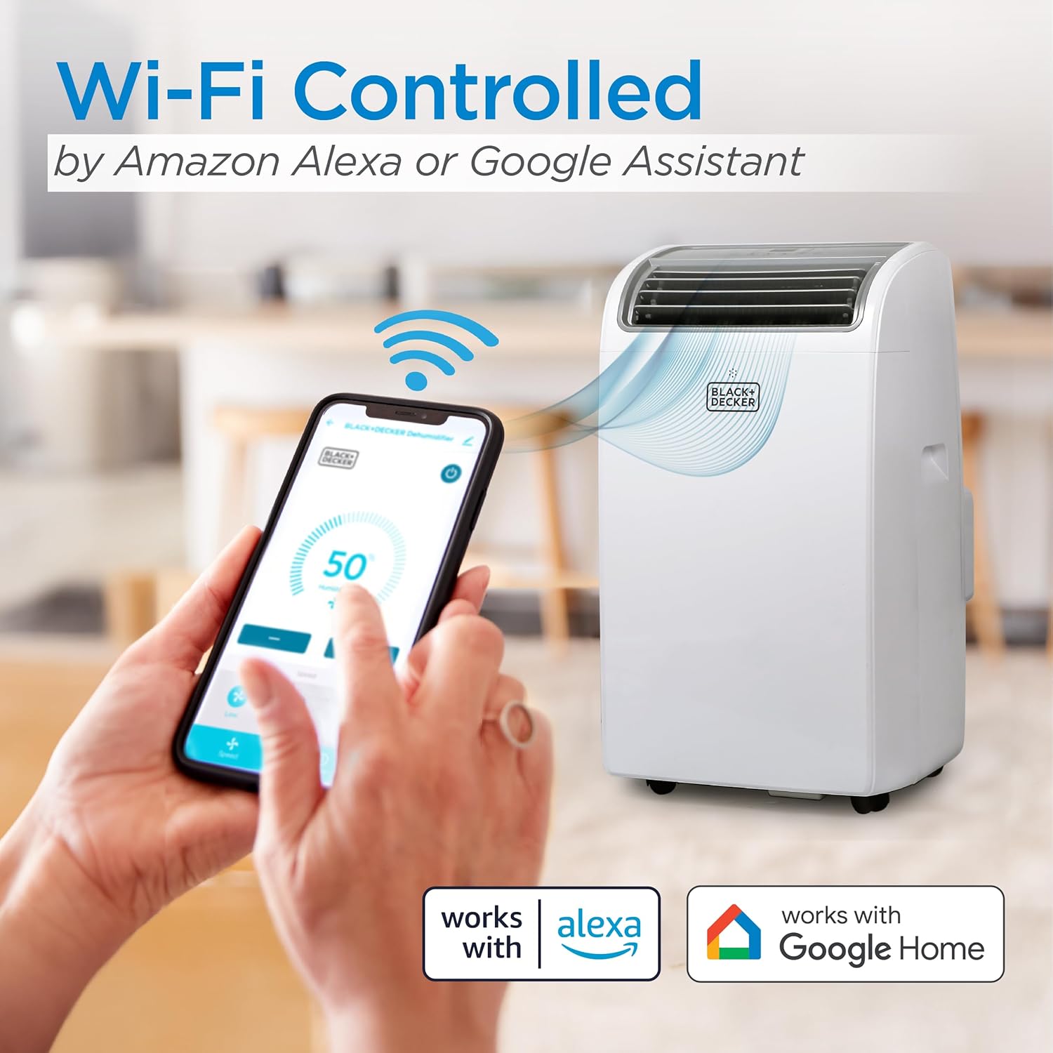 BLACK+DECKER Smart Portable Air Conditioner, 14,000 BTU for Rooms up to 700 Sq. Ft., Smart Portable AC with Follow Me Remote and Window Kit, BPACT14WT, White