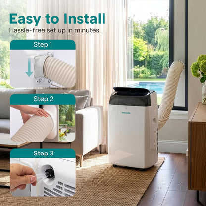 SereneLife Portable Air Conditioner 12000 BTU with Heat & WiFi, Portable AC Air Conditioning Unit, 4-in-1 with Cooling, Heating, Fan & Dehumidifier Modes, Self-Evaporating & Sleep Mode for Living Room