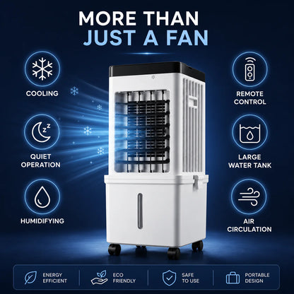 4-in-1 Evaporative Air Cooler with 15L Removable Water Tank — 3 Speeds, 3 Wind Modes, 120° Oscillation, 12hr Timer, Remote Control, 2 Ice Packs