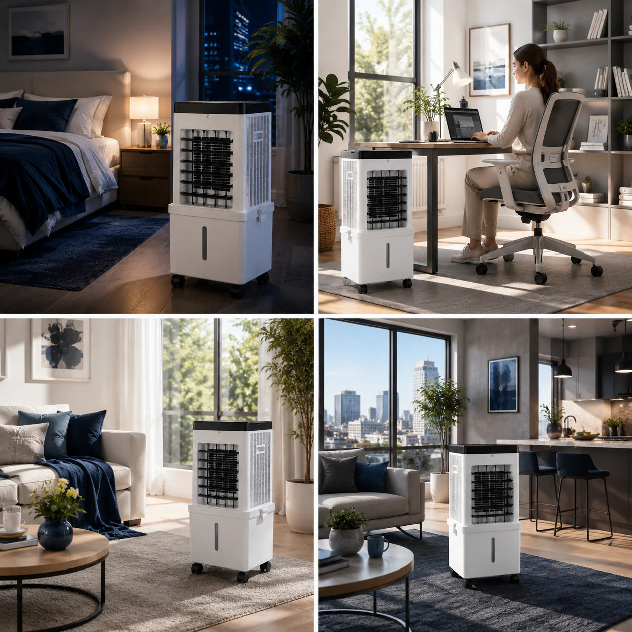 4-in-1 Evaporative Air Cooler with 15L Removable Water Tank — 3 Speeds, 3 Wind Modes, 120° Oscillation, 12hr Timer, Remote Control, 2 Ice Packs